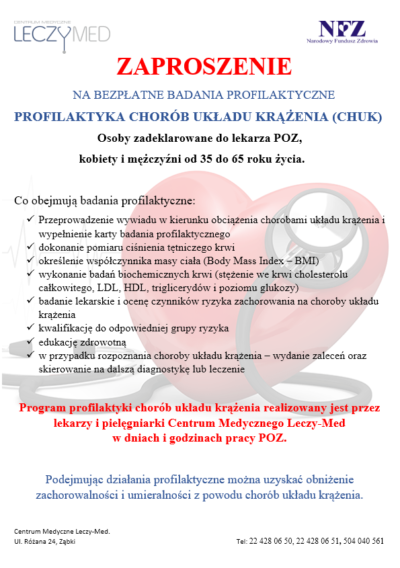 PROFILAKTYKA CHORÓB UKŁADU KRĄŻENIA (CHUK) - CM LeczyMed